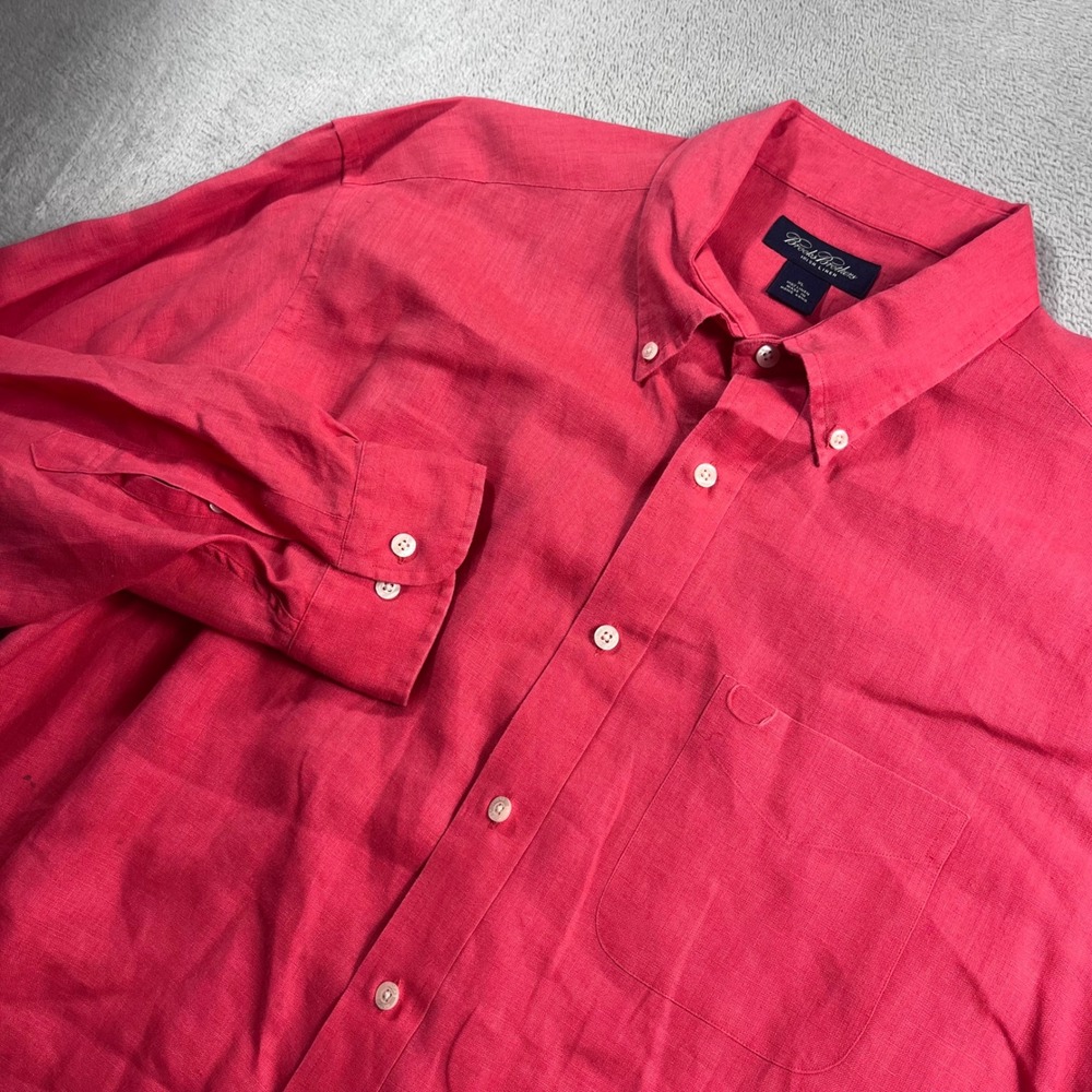 Brooks Brothers Irish Linen Button Down Shirt XL Coral Pink Long Sleeve Mens